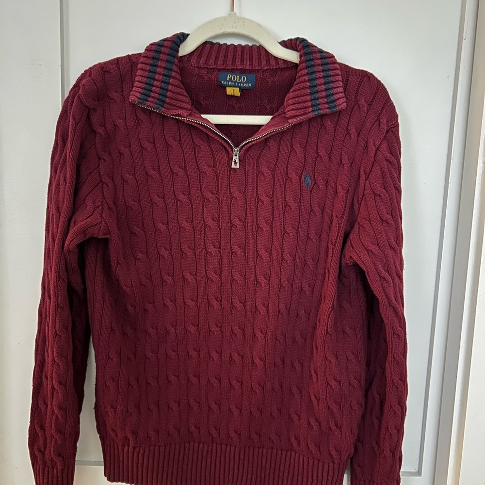Polo by Ralph Lauren Boys Burgundy Cable Knit Zip Sweater